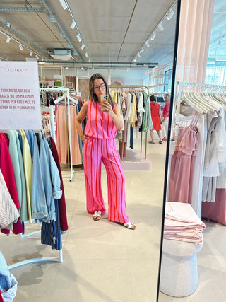 Brroek met Top Strepen Roze en Rood