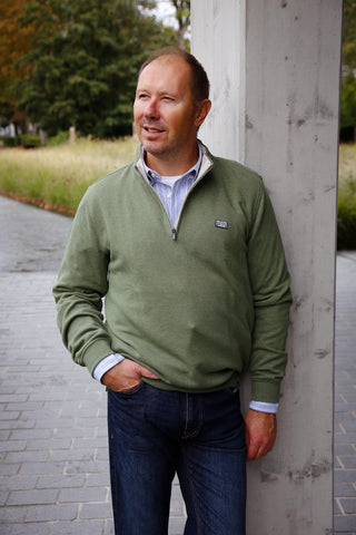 Pull met opstaande kraag en rits  - Scouting green melange