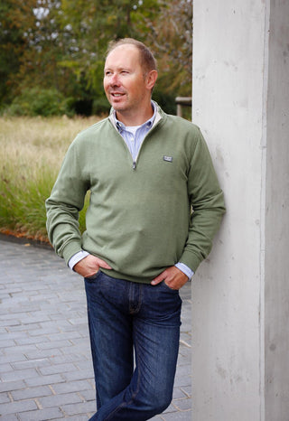 Pull met opstaande kraag en rits  - Scouting green melange
