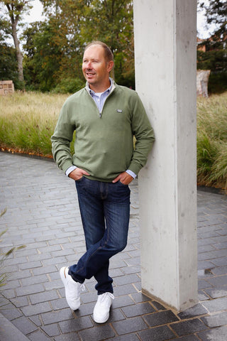Pull met opstaande kraag en rits  - Scouting green melange