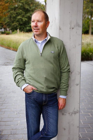 Pull met opstaande kraag en rits  - Scouting green melange