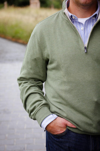Pull met opstaande kraag en rits  - Scouting green melange