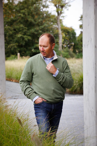 Pull met opstaande kraag en rits  - Scouting green melange